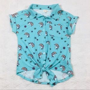 Self Esteem Sz M Knot Front Cuffed Sleeves Shirt